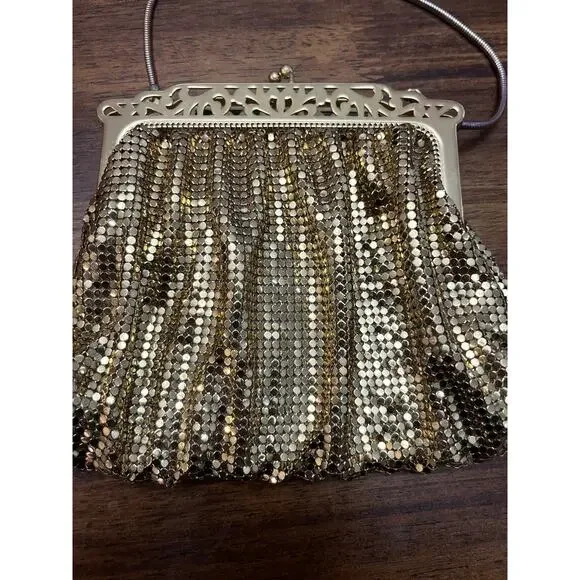 Vintage Whiting & Davis Vintage Art Deco Gold Mesh Evening Bag Purse #2898 - Picture 2 of 5